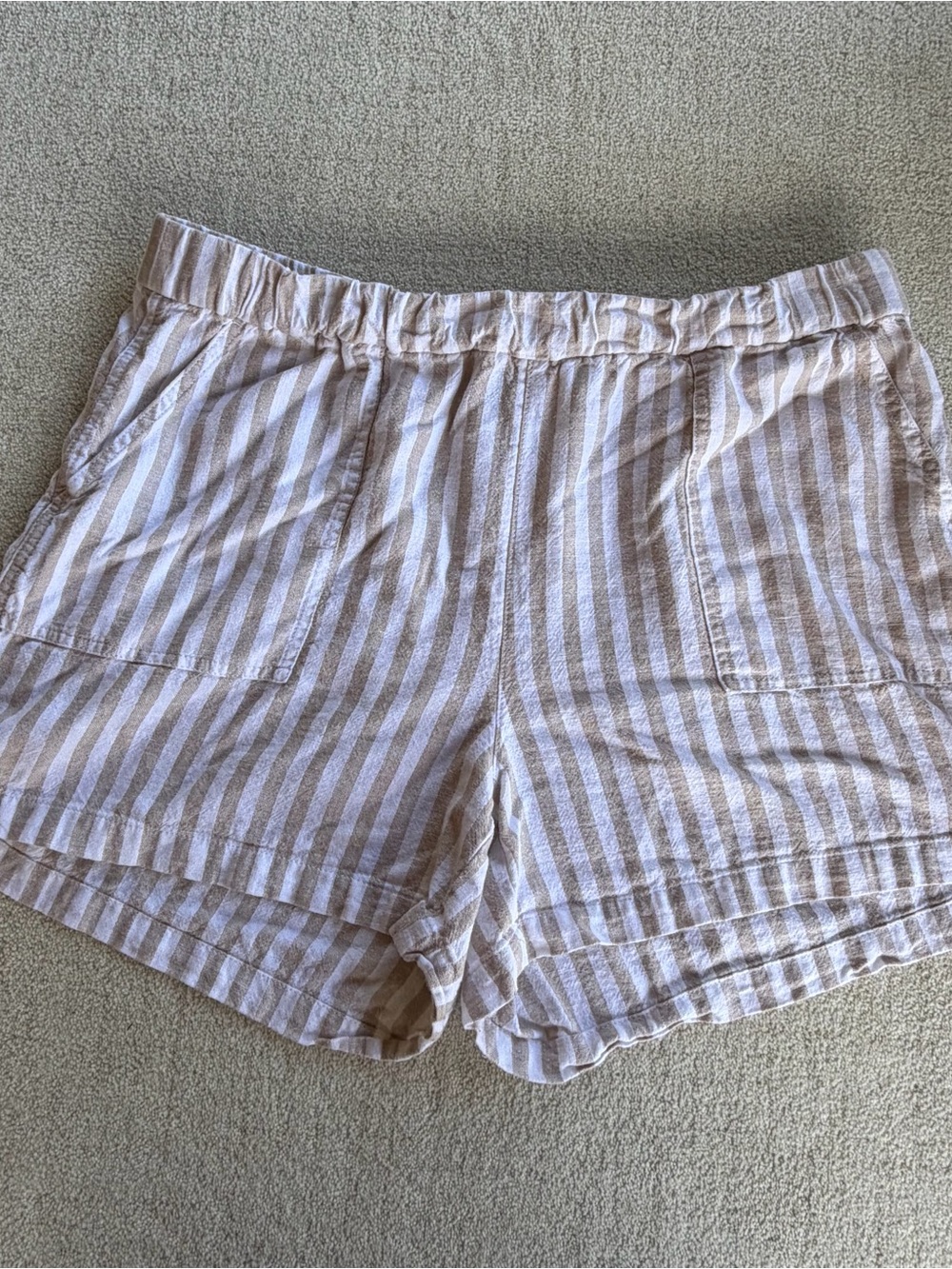 J. Crew Cream and Tan Striped Linen-Blend Shorts